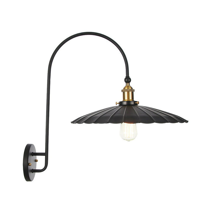 Lisslune | Iron Barn/Bowl/Wave Cut Wall Light Kit Vintage 1 Bulb Nightstand Reading Wall Lamp with Curved Arm in Black