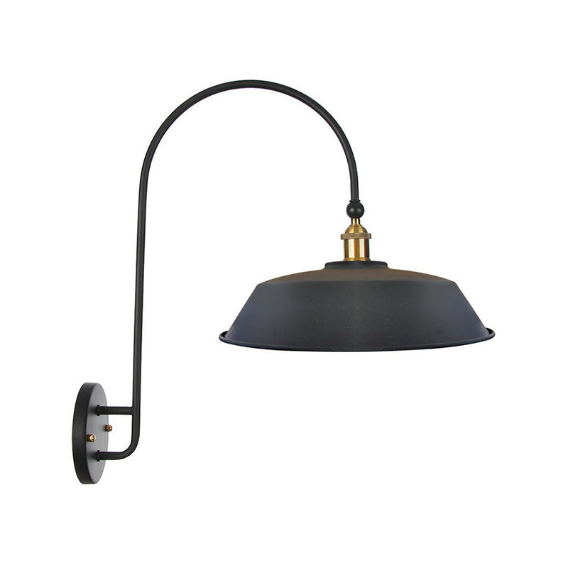 Lisslune | Iron Barn/Bowl/Wave Cut Wall Light Kit Vintage 1 Bulb Nightstand Reading Wall Lamp with Curved Arm in Black