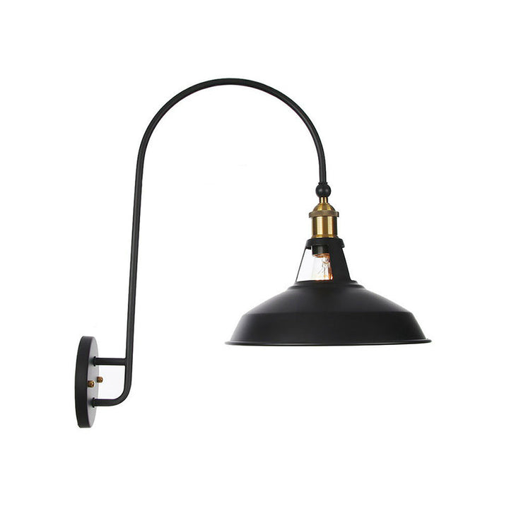 Lisslune | Iron Barn/Bowl/Wave Cut Wall Light Kit Vintage 1 Bulb Nightstand Reading Wall Lamp with Curved Arm in Black