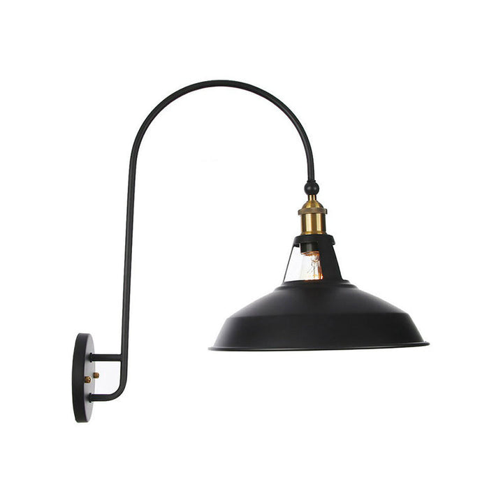Lisslune | Iron Barn/Bowl/Wave Cut Wall Light Kit Vintage 1 Bulb Nightstand Reading Wall Lamp with Curved Arm in Black
