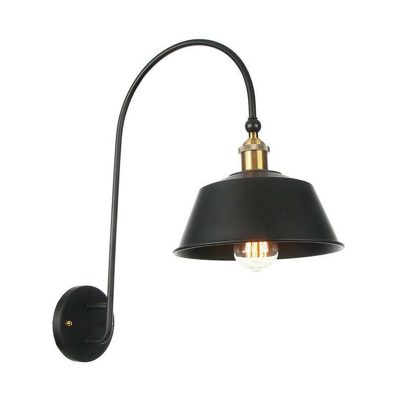 Lisslune | Iron Barn/Bowl/Wave Cut Wall Light Kit Vintage 1 Bulb Nightstand Reading Wall Lamp with Curved Arm in Black