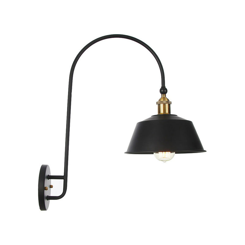 Lisslune | Iron Barn/Bowl/Wave Cut Wall Light Kit Vintage 1 Bulb Nightstand Reading Wall Lamp with Curved Arm in Black