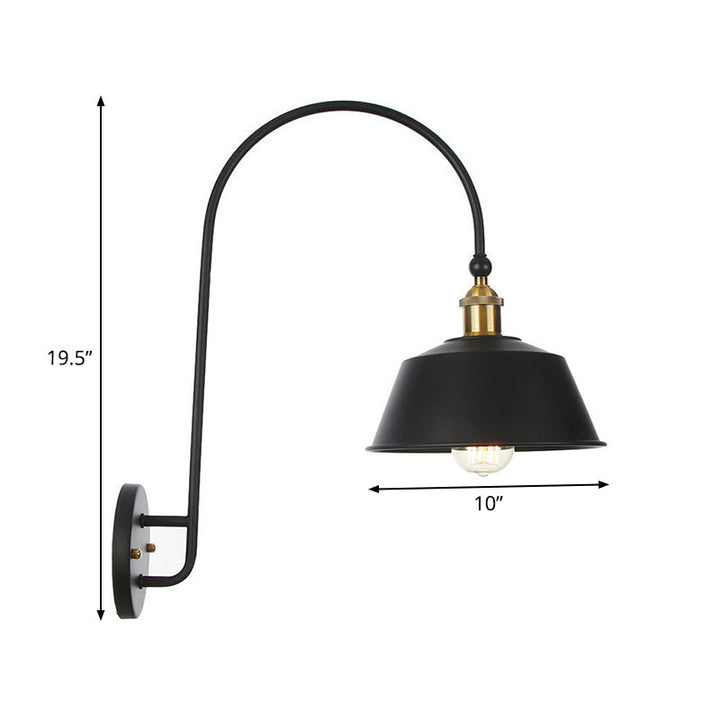 Lisslune | Iron Barn/Bowl/Wave Cut Wall Light Kit Vintage 1 Bulb Nightstand Reading Wall Lamp with Curved Arm in Black