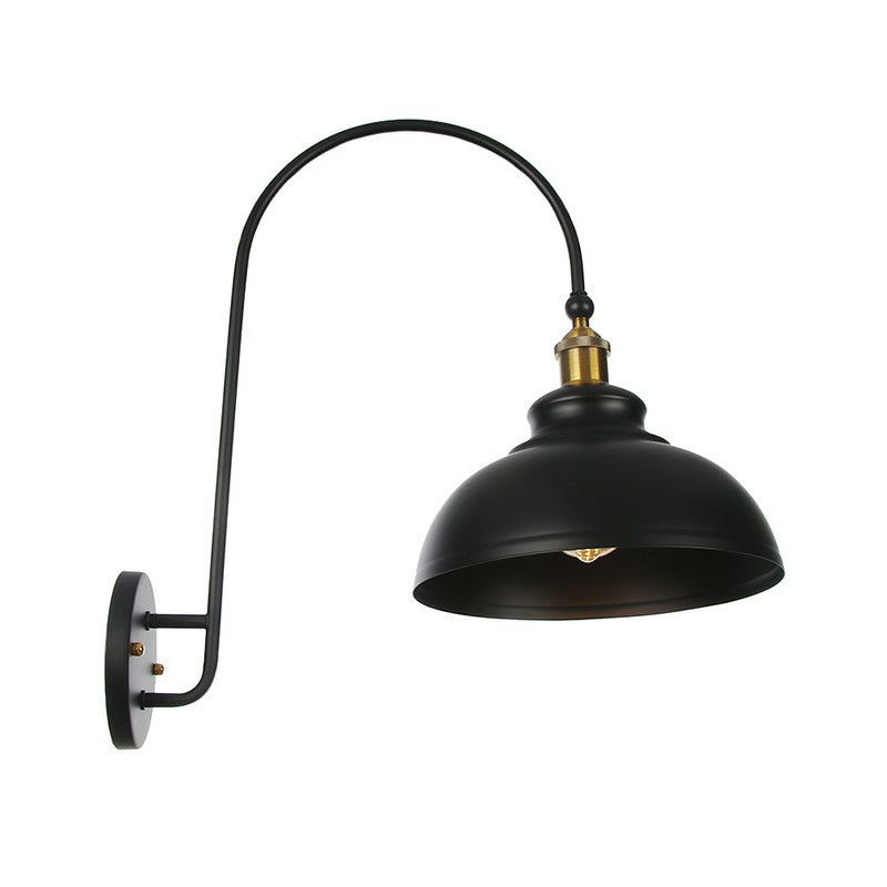 Lisslune | Iron Barn/Bowl/Wave Cut Wall Light Kit Vintage 1 Bulb Nightstand Reading Wall Lamp with Curved Arm in Black