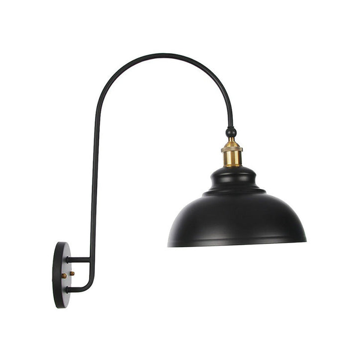 Lisslune | Iron Barn/Bowl/Wave Cut Wall Light Kit Vintage 1 Bulb Nightstand Reading Wall Lamp with Curved Arm in Black