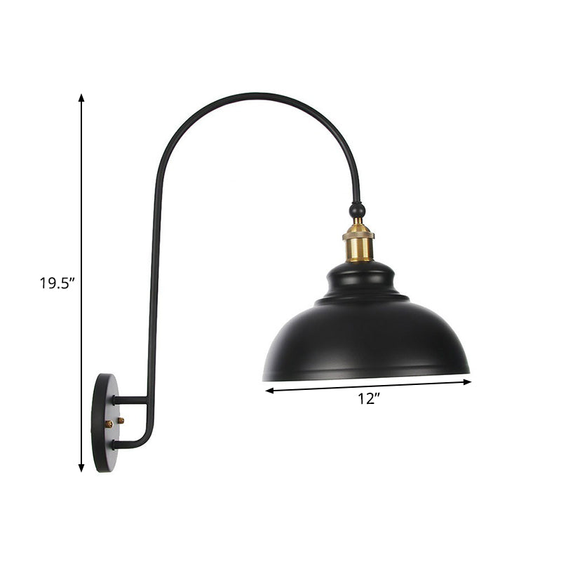 Lisslune | Iron Barn/Bowl/Wave Cut Wall Light Kit Vintage 1 Bulb Nightstand Reading Wall Lamp with Curved Arm in Black