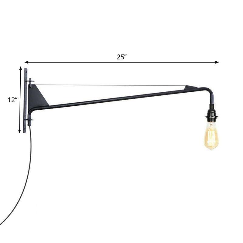 Lisslune | Industrial Scalloped/Exposed Wall Lamp 1/2-Light Iron Plug-in Wall Mounted Lighting with Long Swing Arm in Black