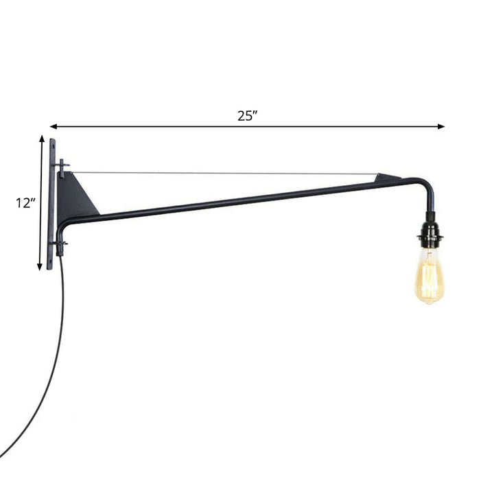 Lisslune | Industrial Scalloped/Exposed Wall Lamp 1/2-Light Iron Plug-in Wall Mounted Lighting with Long Swing Arm in Black