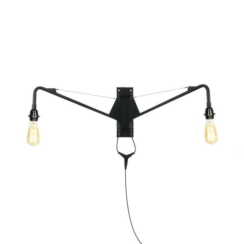 Lisslune | Industrial Scalloped/Exposed Wall Lamp 1/2-Light Iron Plug-in Wall Mounted Lighting with Long Swing Arm in Black