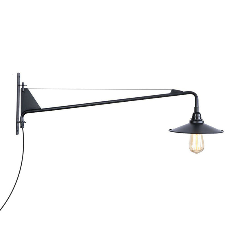 Lisslune | Industrial Scalloped/Exposed Wall Lamp 1/2-Light Iron Plug-in Wall Mounted Lighting with Long Swing Arm in Black