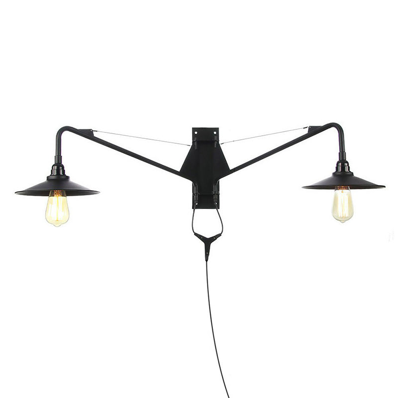 Lisslune | Industrial Scalloped/Exposed Wall Lamp 1/2-Light Iron Plug-in Wall Mounted Lighting with Long Swing Arm in Black