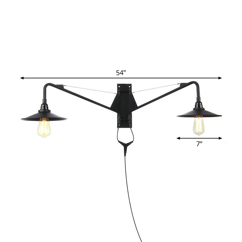 Lisslune | Industrial Scalloped/Exposed Wall Lamp 1/2-Light Iron Plug-in Wall Mounted Lighting with Long Swing Arm in Black