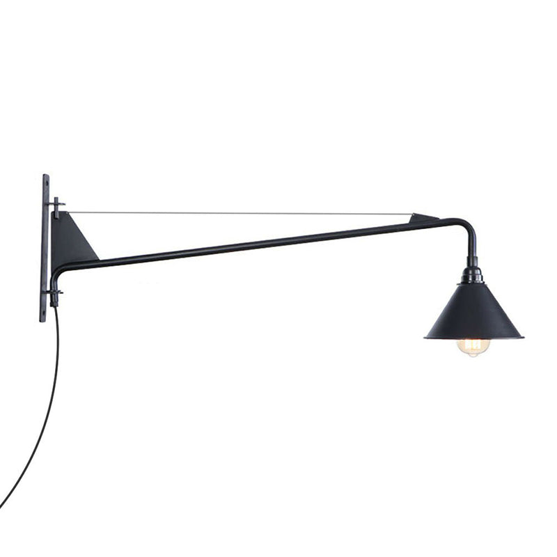 Lisslune | Industrial Scalloped/Exposed Wall Lamp 1/2-Light Iron Plug-in Wall Mounted Lighting with Long Swing Arm in Black