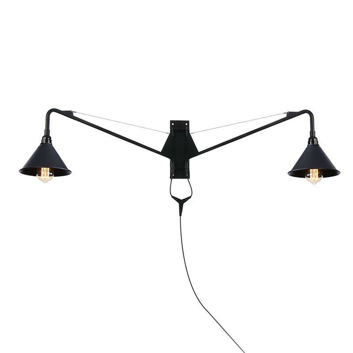 Lisslune | Industrial Scalloped/Exposed Wall Lamp 1/2-Light Iron Plug-in Wall Mounted Lighting with Long Swing Arm in Black
