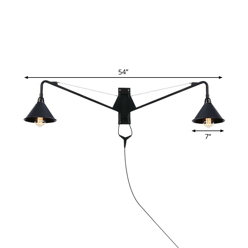 Lisslune | Industrial Scalloped/Exposed Wall Lamp 1/2-Light Iron Plug-in Wall Mounted Lighting with Long Swing Arm in Black