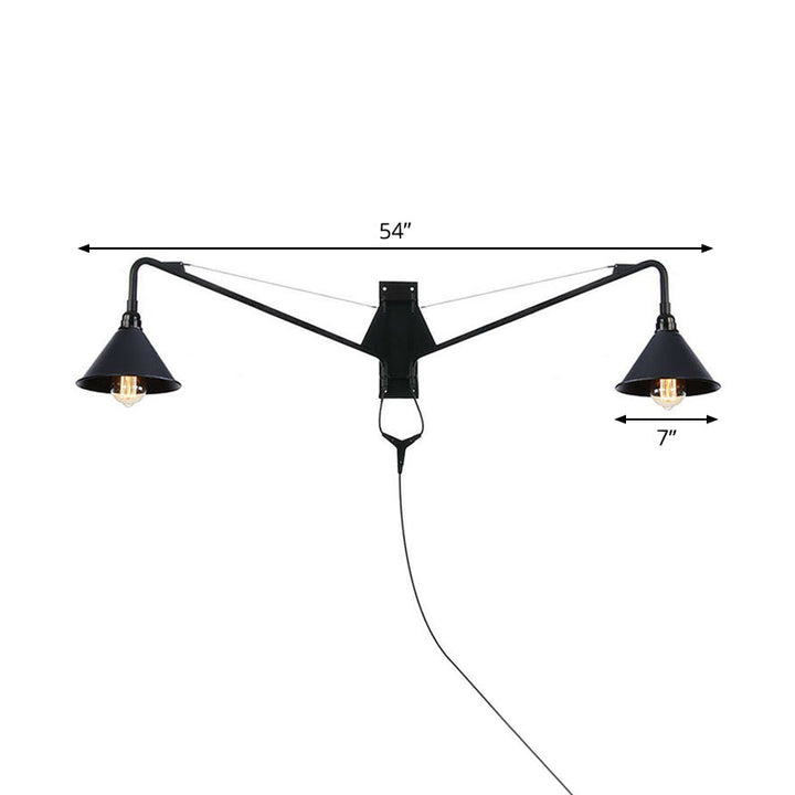 Lisslune | Industrial Scalloped/Exposed Wall Lamp 1/2-Light Iron Plug-in Wall Mounted Lighting with Long Swing Arm in Black