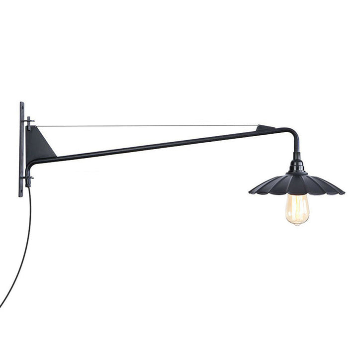 Lisslune | Industrial Scalloped/Exposed Wall Lamp 1/2-Light Iron Plug-in Wall Mounted Lighting with Long Swing Arm in Black