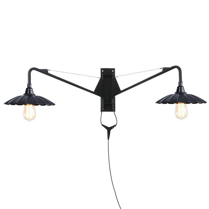 Lisslune | Industrial Scalloped/Exposed Wall Lamp 1/2-Light Iron Plug-in Wall Mounted Lighting with Long Swing Arm in Black