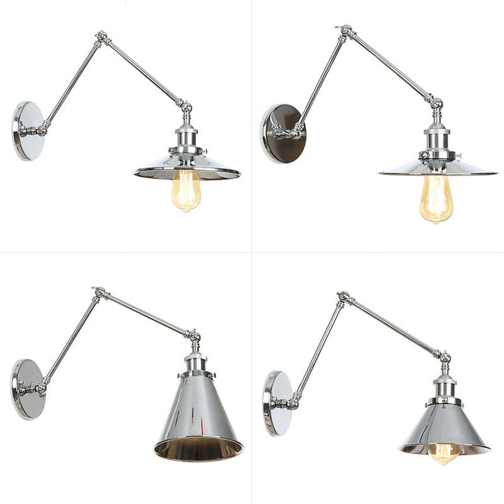 Lisslune | Saucer/Cone/Horn Nightstand Reading Wall Lamp Factory Metal Single 6"/8" W Chrome Wall-Mounted Light Fixture with Rotatable Arm