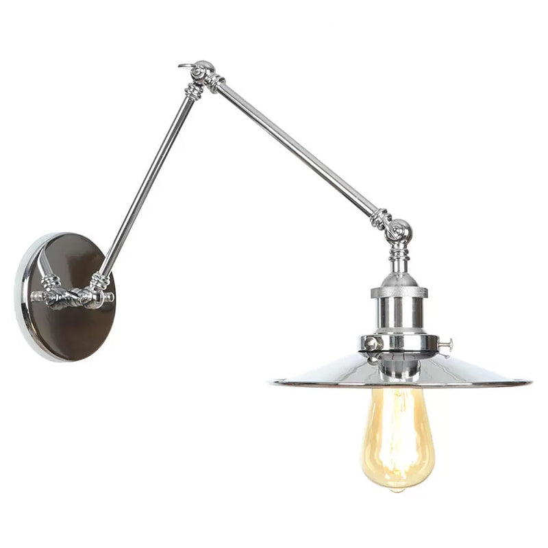 Lisslune | Saucer/Cone/Horn Nightstand Reading Wall Lamp Factory Metal Single 6"/8" W Chrome Wall-Mounted Light Fixture with Rotatable Arm