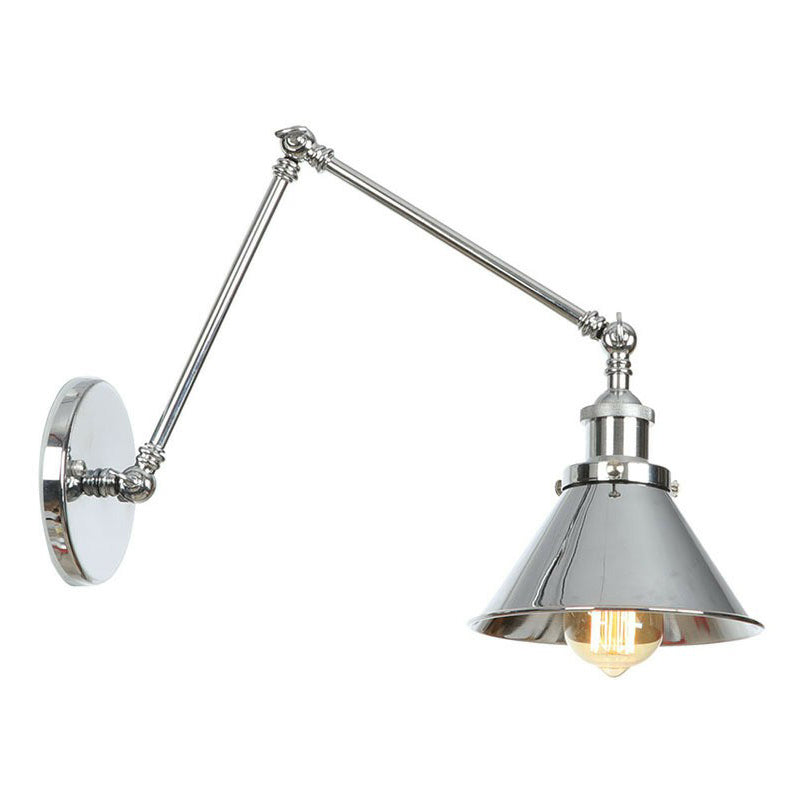 Lisslune | Saucer/Cone/Horn Nightstand Reading Wall Lamp Factory Metal Single 6"/8" W Chrome Wall-Mounted Light Fixture with Rotatable Arm