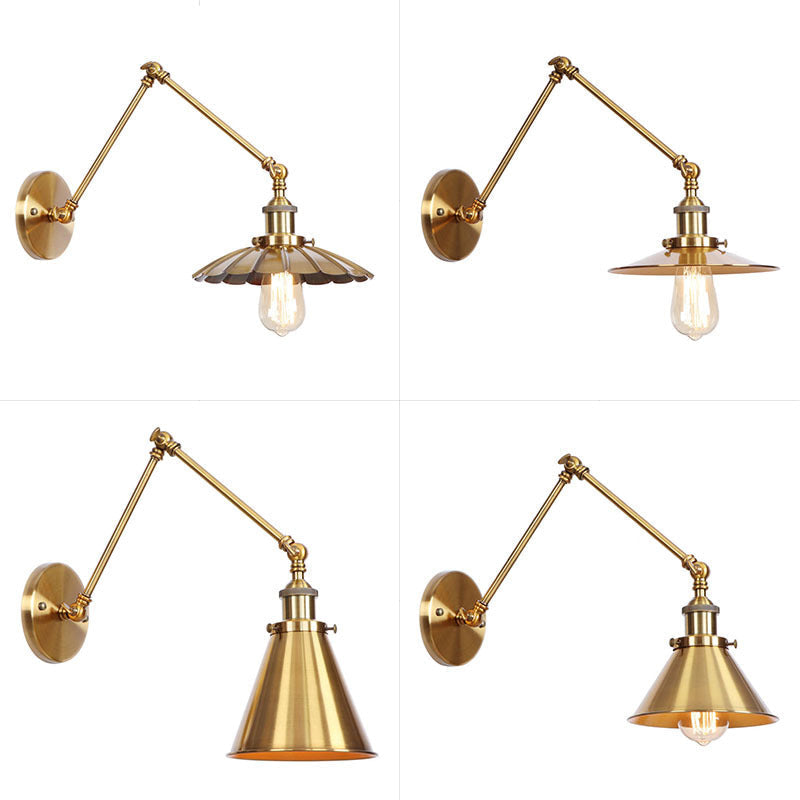 Lisslune | Iron Brass Wall Lighting Scalloped/Horn/Cone Single 6"/8" Width Antique Wall Lamp with Swing Arm