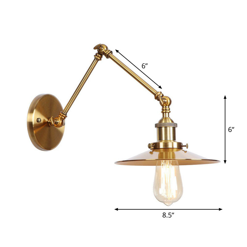 Lisslune | Iron Brass Wall Lighting Scalloped/Horn/Cone Single 6"/8" Width Antique Wall Lamp with Swing Arm