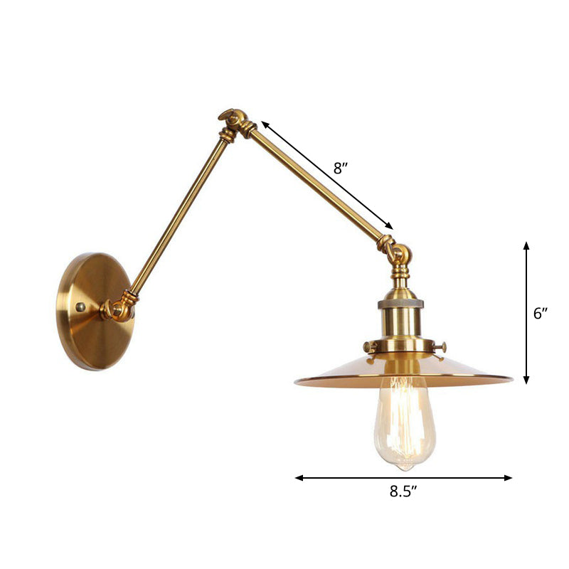 Lisslune | Iron Brass Wall Lighting Scalloped/Horn/Cone Single 6"/8" Width Antique Wall Lamp with Swing Arm