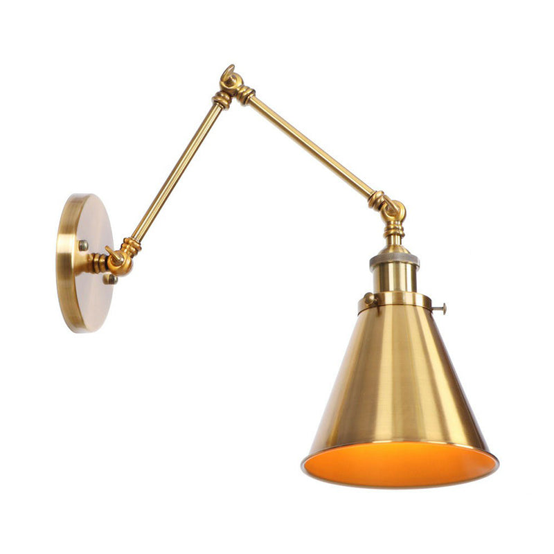 Lisslune | Iron Brass Wall Lighting Scalloped/Horn/Cone Single 6"/8" Width Antique Wall Lamp with Swing Arm