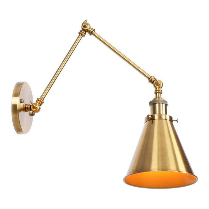 Lisslune | Iron Brass Wall Lighting Scalloped/Horn/Cone Single 6"/8" Width Antique Wall Lamp with Swing Arm