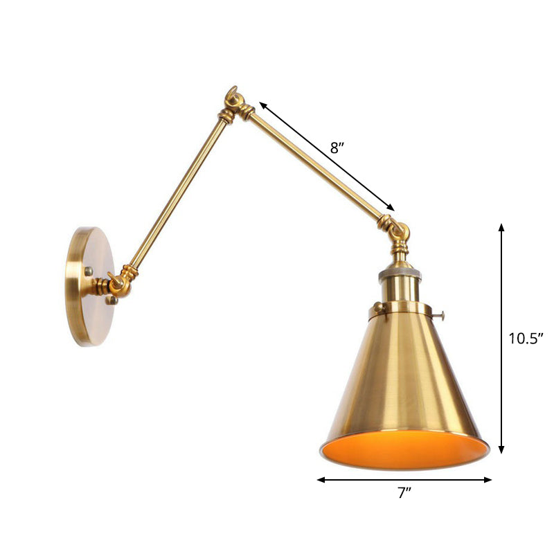 Lisslune | Iron Brass Wall Lighting Scalloped/Horn/Cone Single 6"/8" Width Antique Wall Lamp with Swing Arm
