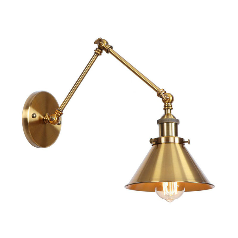 Lisslune | Iron Brass Wall Lighting Scalloped/Horn/Cone Single 6"/8" Width Antique Wall Lamp with Swing Arm
