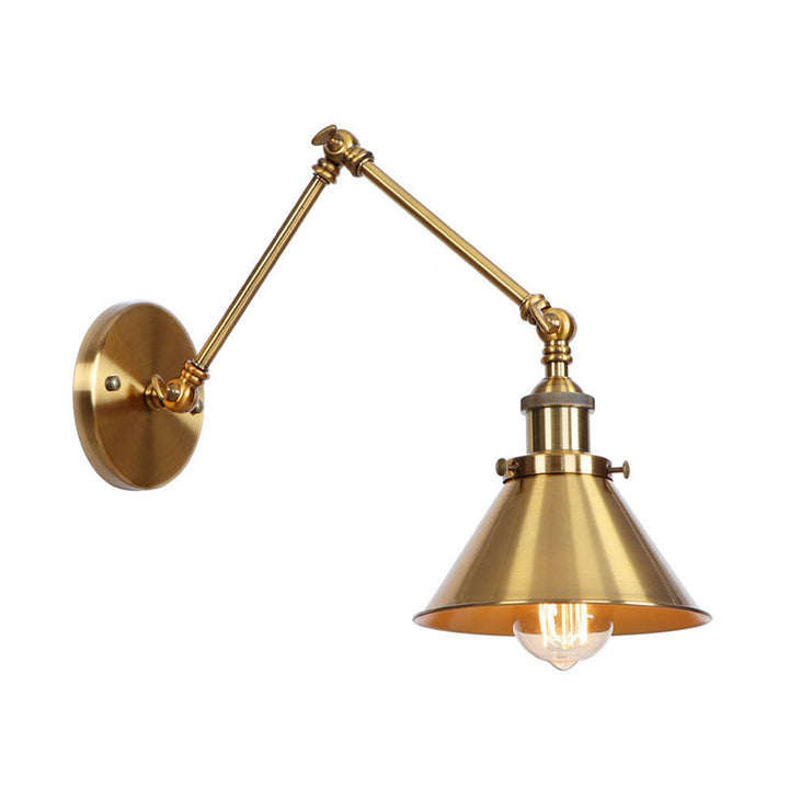 Lisslune | Iron Brass Wall Lighting Scalloped/Horn/Cone Single 6"/8" Width Antique Wall Lamp with Swing Arm