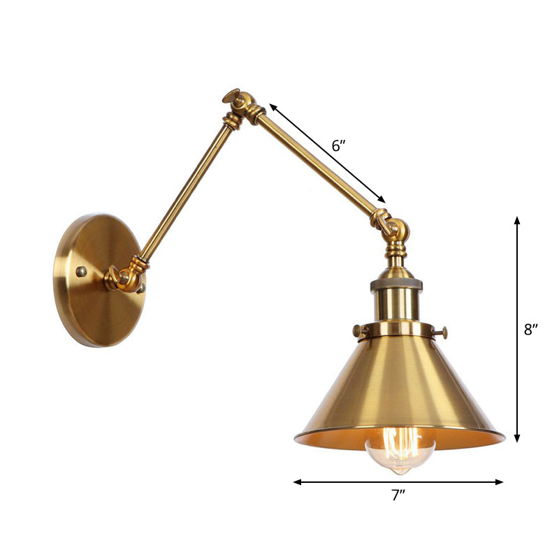 Lisslune | Iron Brass Wall Lighting Scalloped/Horn/Cone Single 6"/8" Width Antique Wall Lamp with Swing Arm