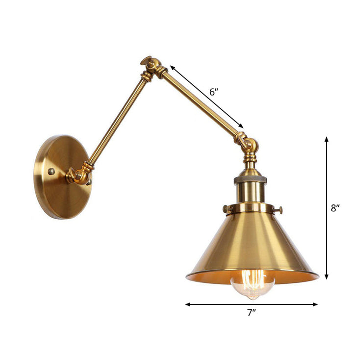 Lisslune | Iron Brass Wall Lighting Scalloped/Horn/Cone Single 6"/8" Width Antique Wall Lamp with Swing Arm