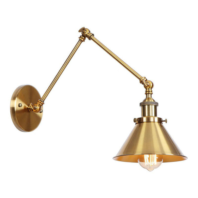 Lisslune | Iron Brass Wall Lighting Scalloped/Horn/Cone Single 6"/8" Width Antique Wall Lamp with Swing Arm