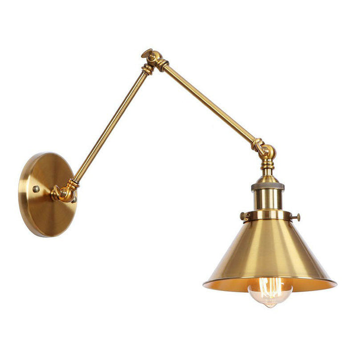 Lisslune | Iron Brass Wall Lighting Scalloped/Horn/Cone Single 6"/8" Width Antique Wall Lamp with Swing Arm