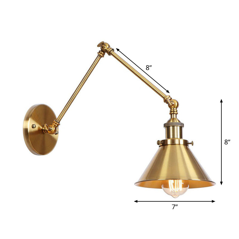 Lisslune | Iron Brass Wall Lighting Scalloped/Horn/Cone Single 6"/8" Width Antique Wall Lamp with Swing Arm
