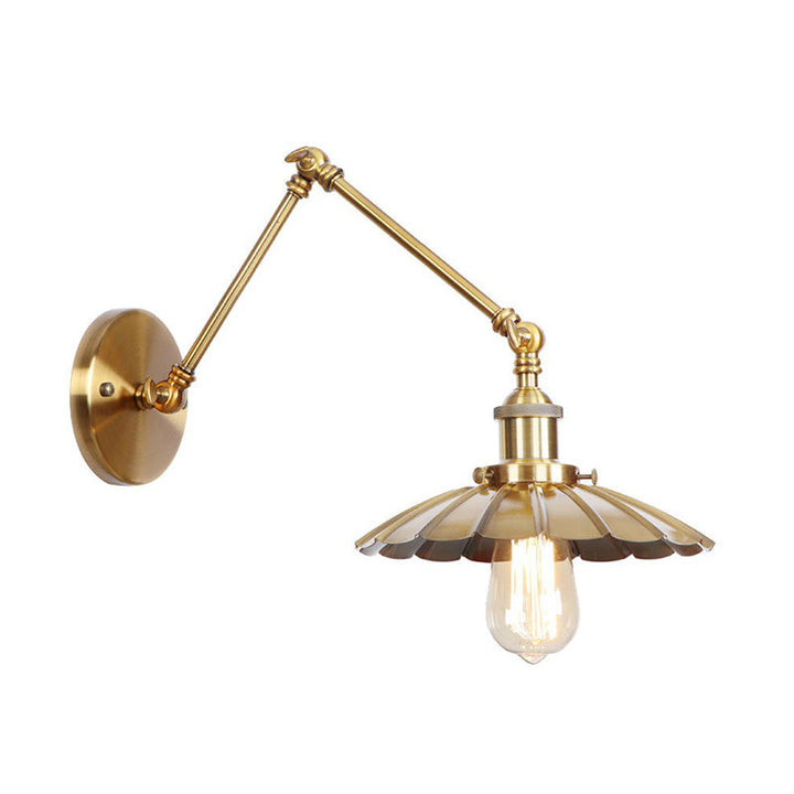Lisslune | Iron Brass Wall Lighting Scalloped/Horn/Cone Single 6"/8" Width Antique Wall Lamp with Swing Arm