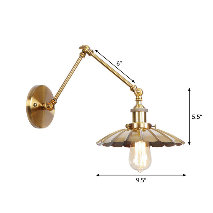 Lisslune | Iron Brass Wall Lighting Scalloped/Horn/Cone Single 6"/8" Width Antique Wall Lamp with Swing Arm