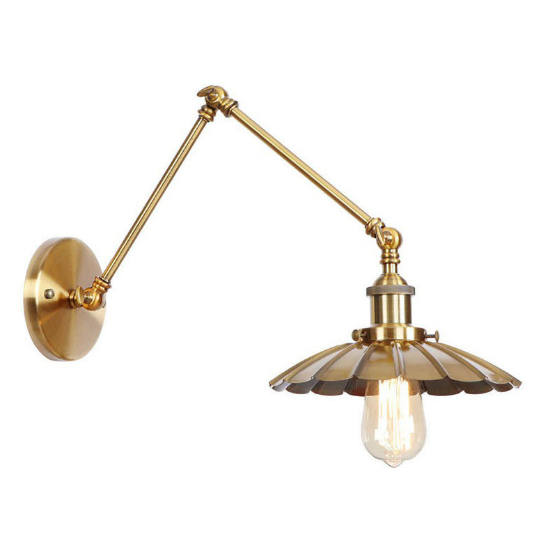 Lisslune | Iron Brass Wall Lighting Scalloped/Horn/Cone Single 6"/8" Width Antique Wall Lamp with Swing Arm