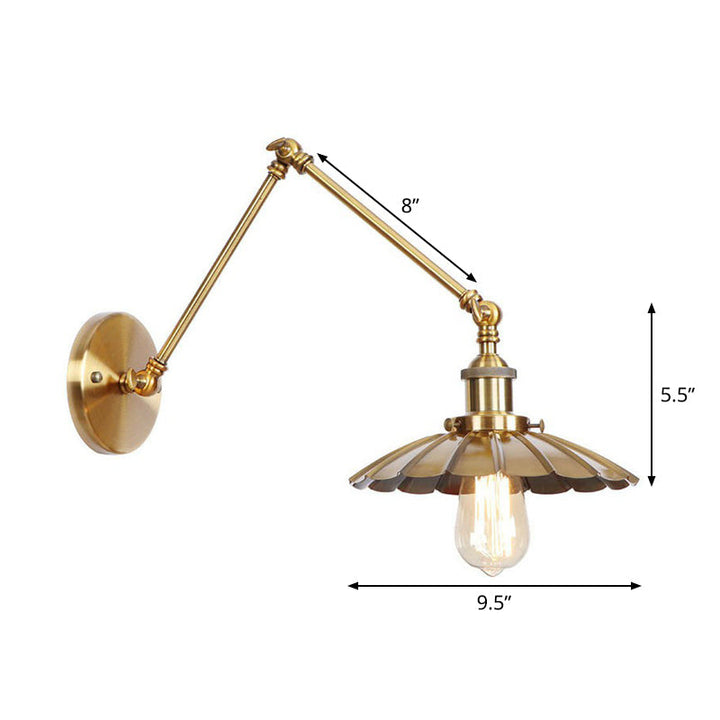 Lisslune | Iron Brass Wall Lighting Scalloped/Horn/Cone Single 6"/8" Width Antique Wall Lamp with Swing Arm