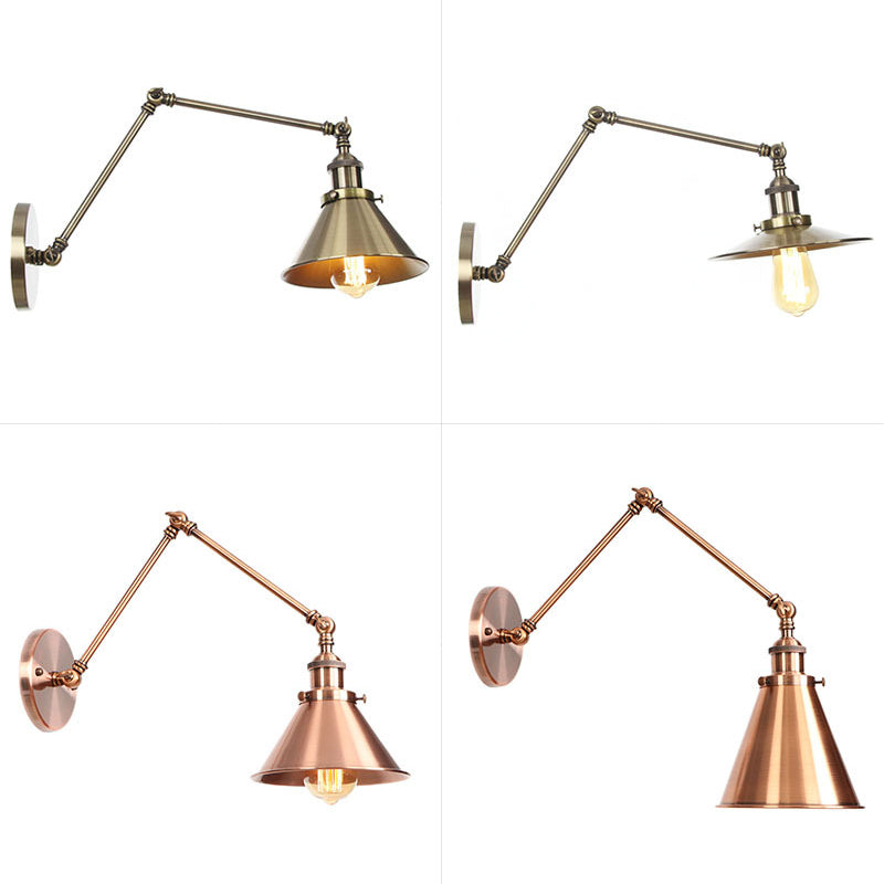 Lisslune | 6"/8" L 2-joint swivel arm iron wall light industrial 1 bulb studio work wall lamp with cone shade in bronze/copper