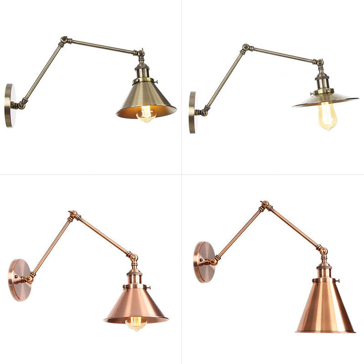 Lisslune | 6"/8" L 2-joint swivel arm iron wall light industrial 1 bulb studio work wall lamp with cone shade in bronze/copper