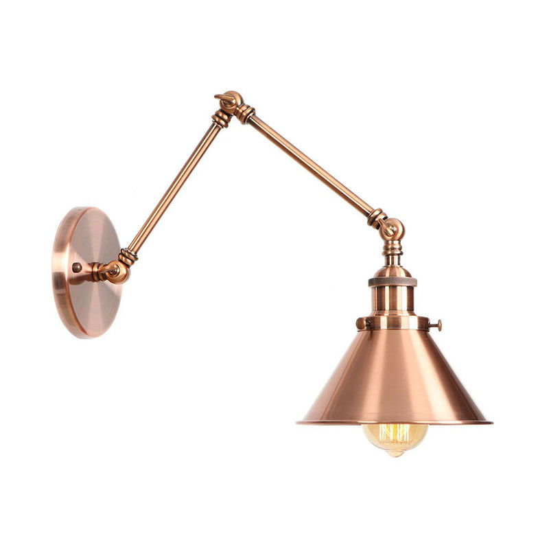 Lisslune | 6"/8" L 2-joint swivel arm iron wall light industrial 1 bulb studio work wall lamp with cone shade in bronze/copper