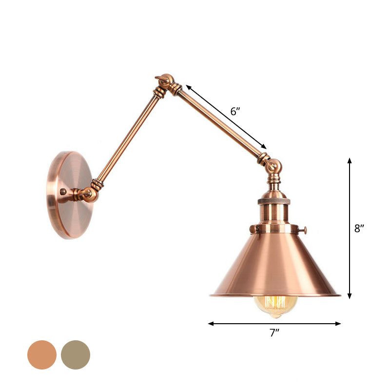 Lisslune | 6"/8" L 2-joint swivel arm iron wall light industrial 1 bulb studio work wall lamp with cone shade in bronze/copper