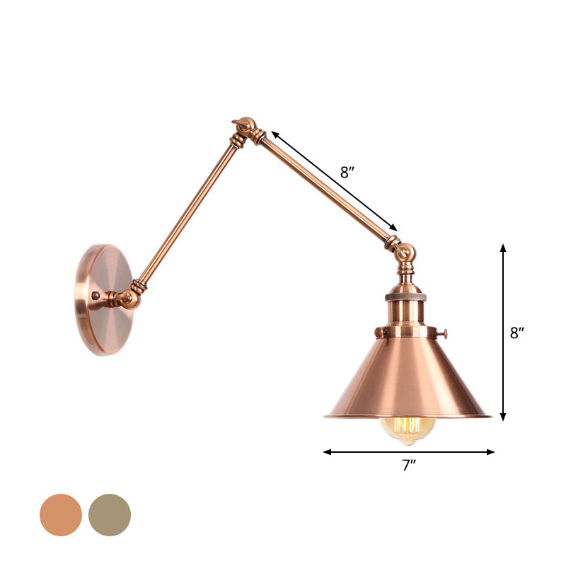 Lisslune | 6"/8" L 2-joint swivel arm iron wall light industrial 1 bulb studio work wall lamp with cone shade in bronze/copper