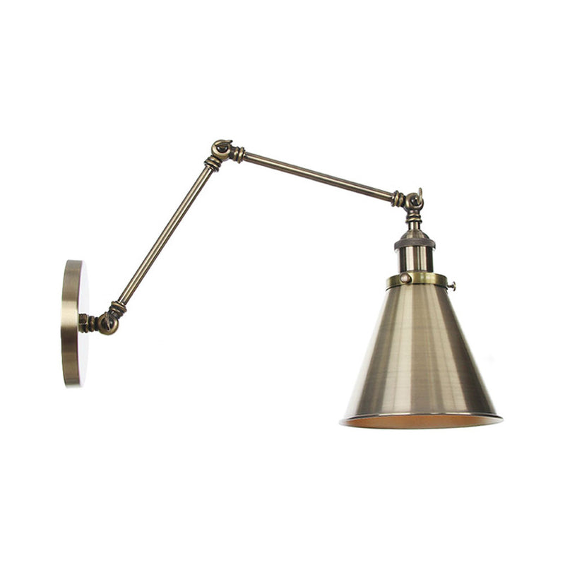 Lisslune | 6"/8" L 2-joint swivel arm iron wall light industrial 1 bulb studio work wall lamp with cone shade in bronze/copper