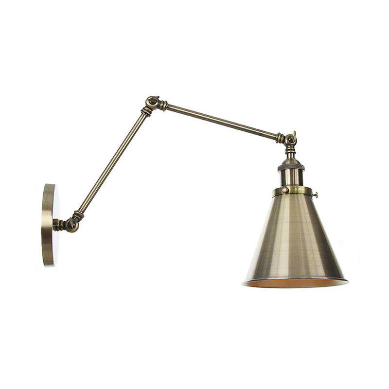 Lisslune | 6"/8" L 2-joint swivel arm iron wall light industrial 1 bulb studio work wall lamp with cone shade in bronze/copper