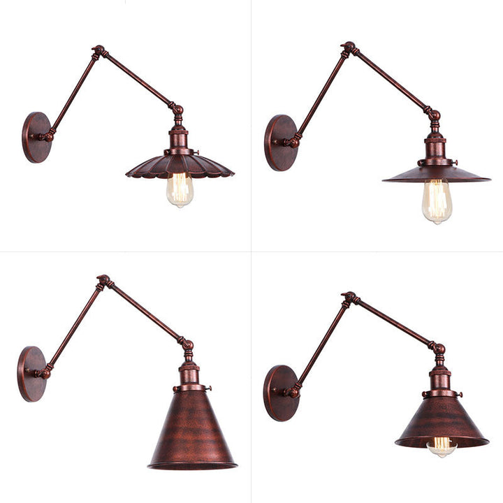 Lisslune | Rust Scalloped/Horn/Cone Wall Lamp Loft 1 Main Workshop Wall-Mounted Reading Lamp with 6"/8" Long Swing Arm
